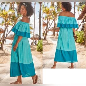NWOT SWIMSUITS FOR ALL OFF THE SHOULDER TURQUOISE MAXI DRESS 18/20. BEAUTIFUL!